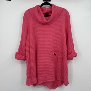 Focus‎ Casual Life Shirt Top Womens Pink Waffle Knit Cowl Textured Boxy Art